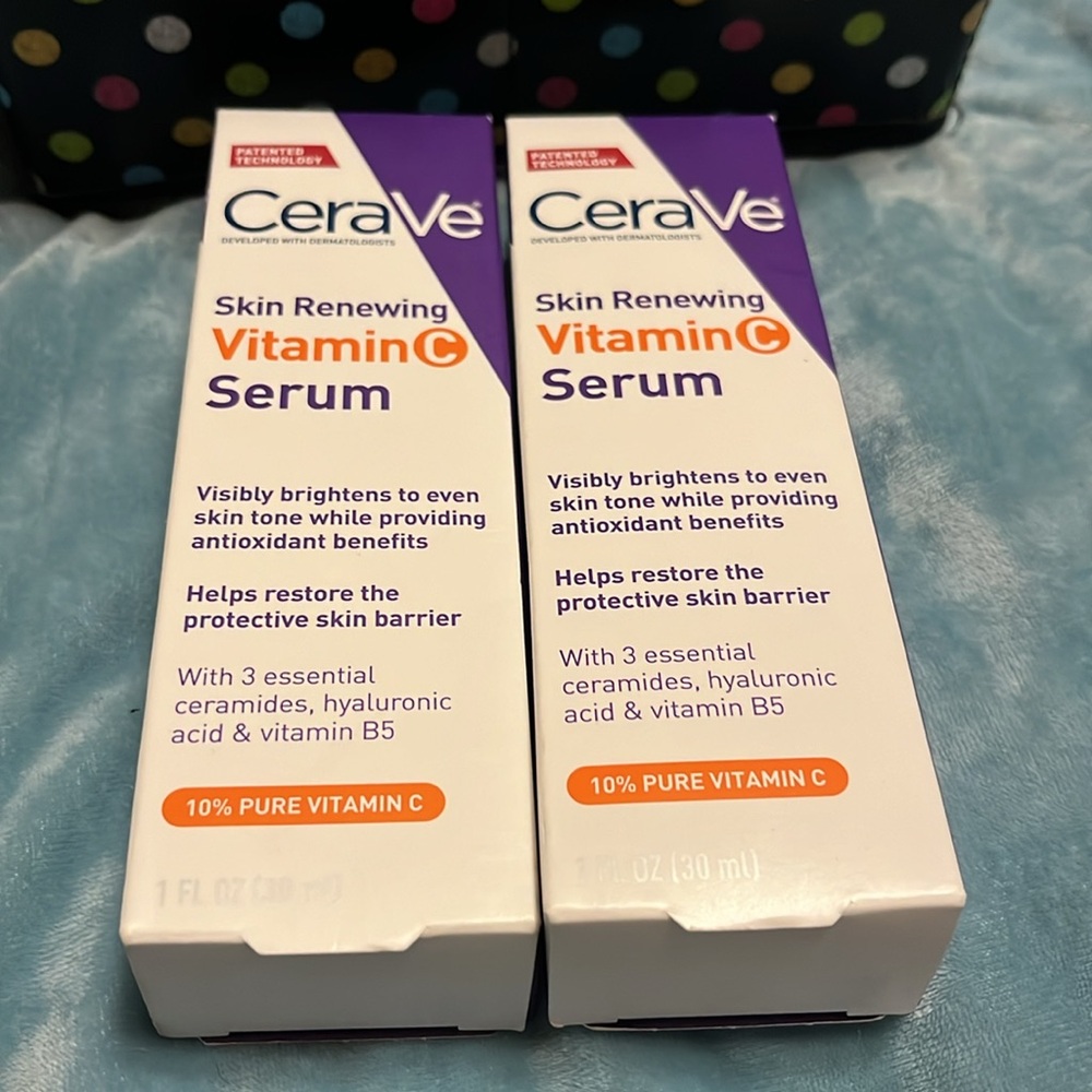 2-BOXES CERAVE Skin Renewing 10%VitaminC Serum Restore Protective Skin Cream